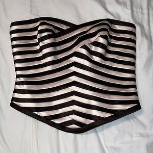 Brown and White Striped Corset Top